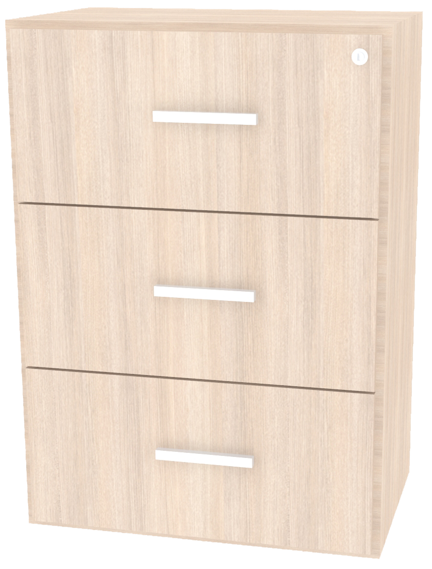 Archivero horizontal para oficina de 3 gavetas en melamina con jaladeras de aluminio