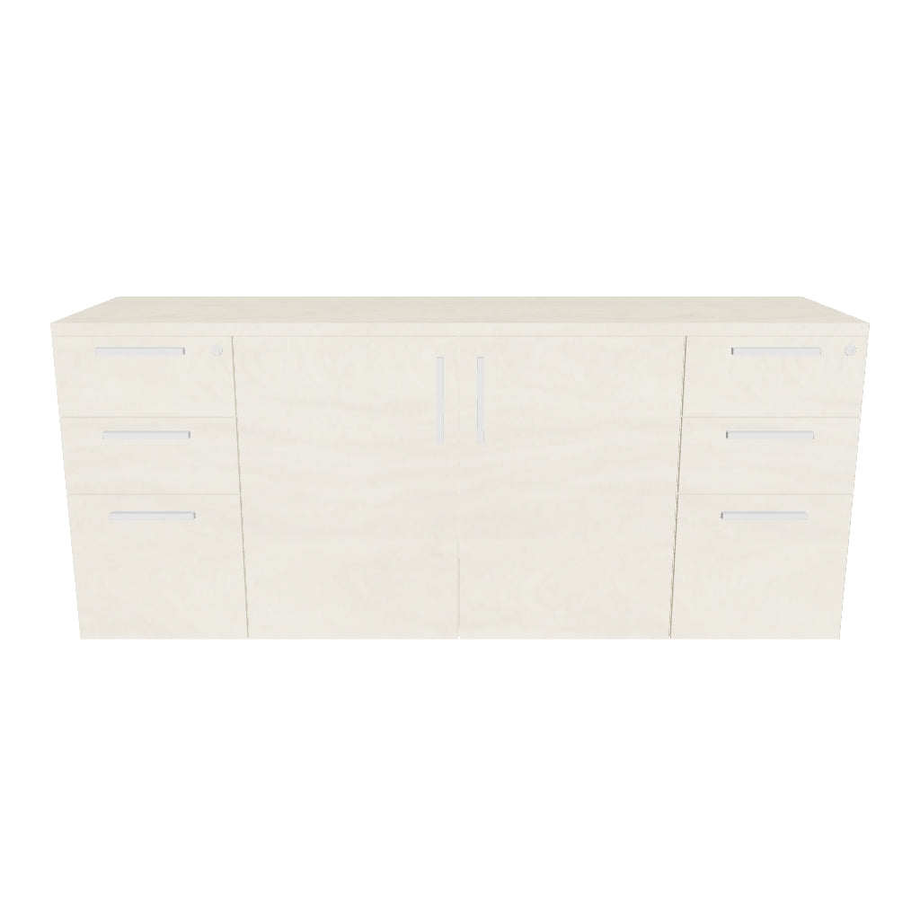 CREDENZA CON PUERTAS ABATIBLES Y DOBLE PEDESTAL