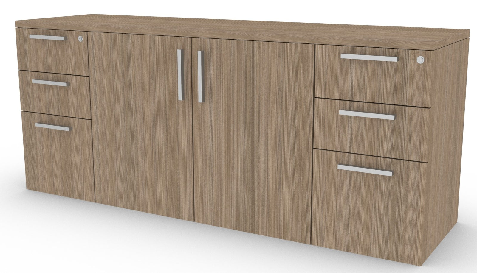 CREDENZA CON PUERTAS ABATIBLES Y DOBLE PEDESTAL