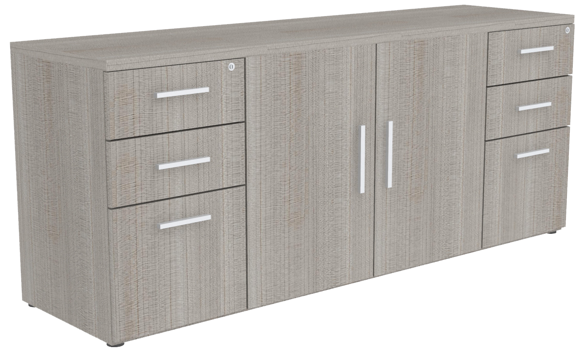 CREDENZA CON PUERTAS ABATIBLES Y DOBLE PEDESTAL - OffiMobile