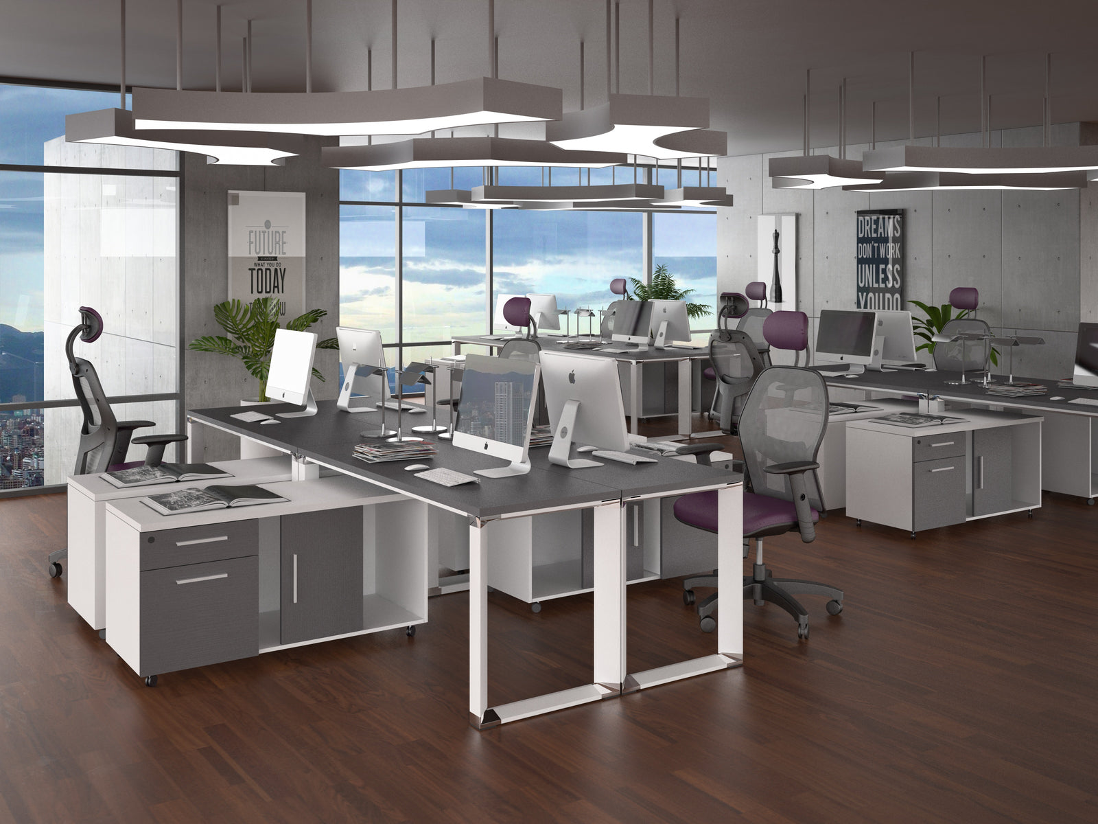 Escritorio Operativo TECH SQ White/Silver/Black - OffiMobile
