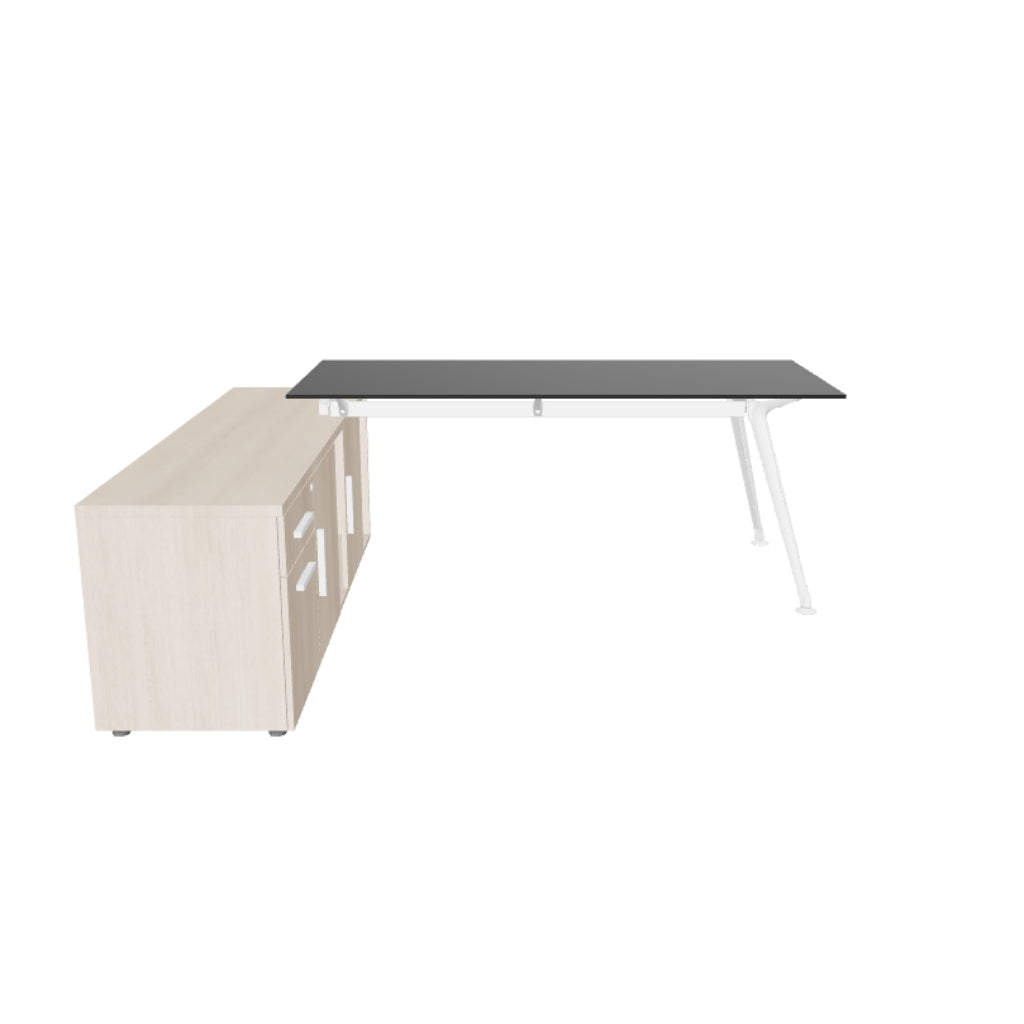 Escritorio Z Chrome Con Credenza Lateral Cristal Templado