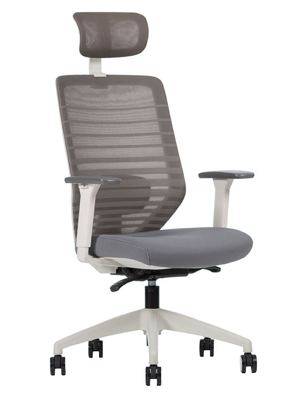 Silla ejecutiva Delta Gray con cabecera y respaldo de malla