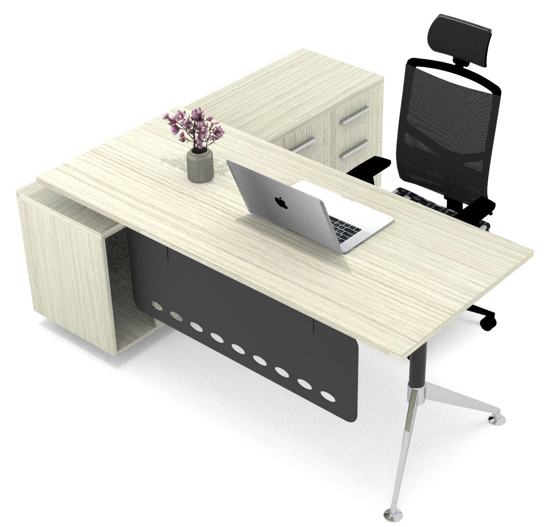 Escritorio Ejecutivo Tech Black Con Credenza Lateral - OffiMobile