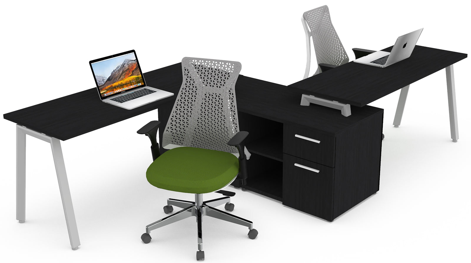 TECH ALPHA SILVER O ALPHA WHITE OPERATIVO CON CREDENZA BAJA LATERAL COMPARTIDA - OffiMobile