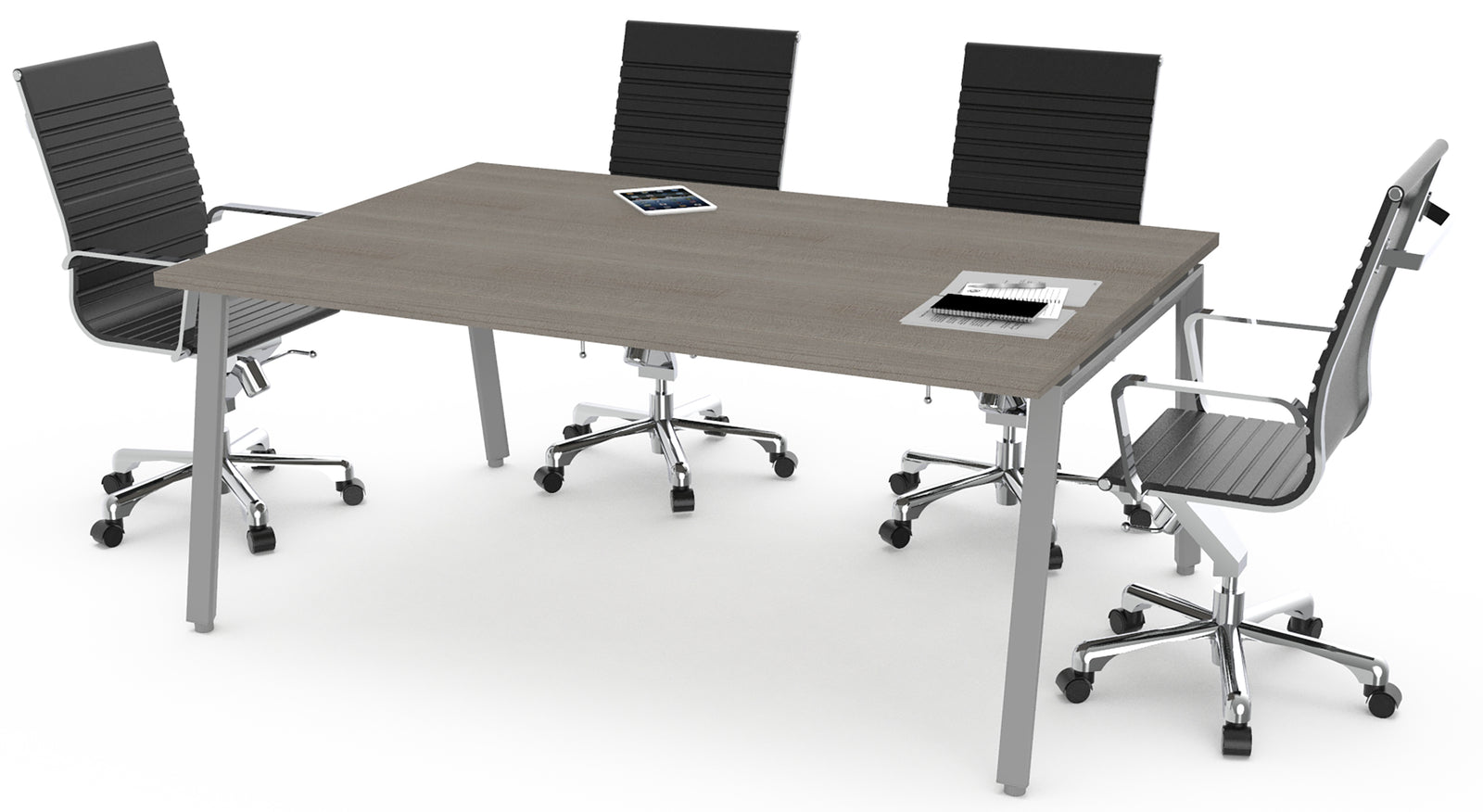 Mesa de juntas para oficina Tech Alpha S de Offimobile con base metálica en sala de reuniones moderna