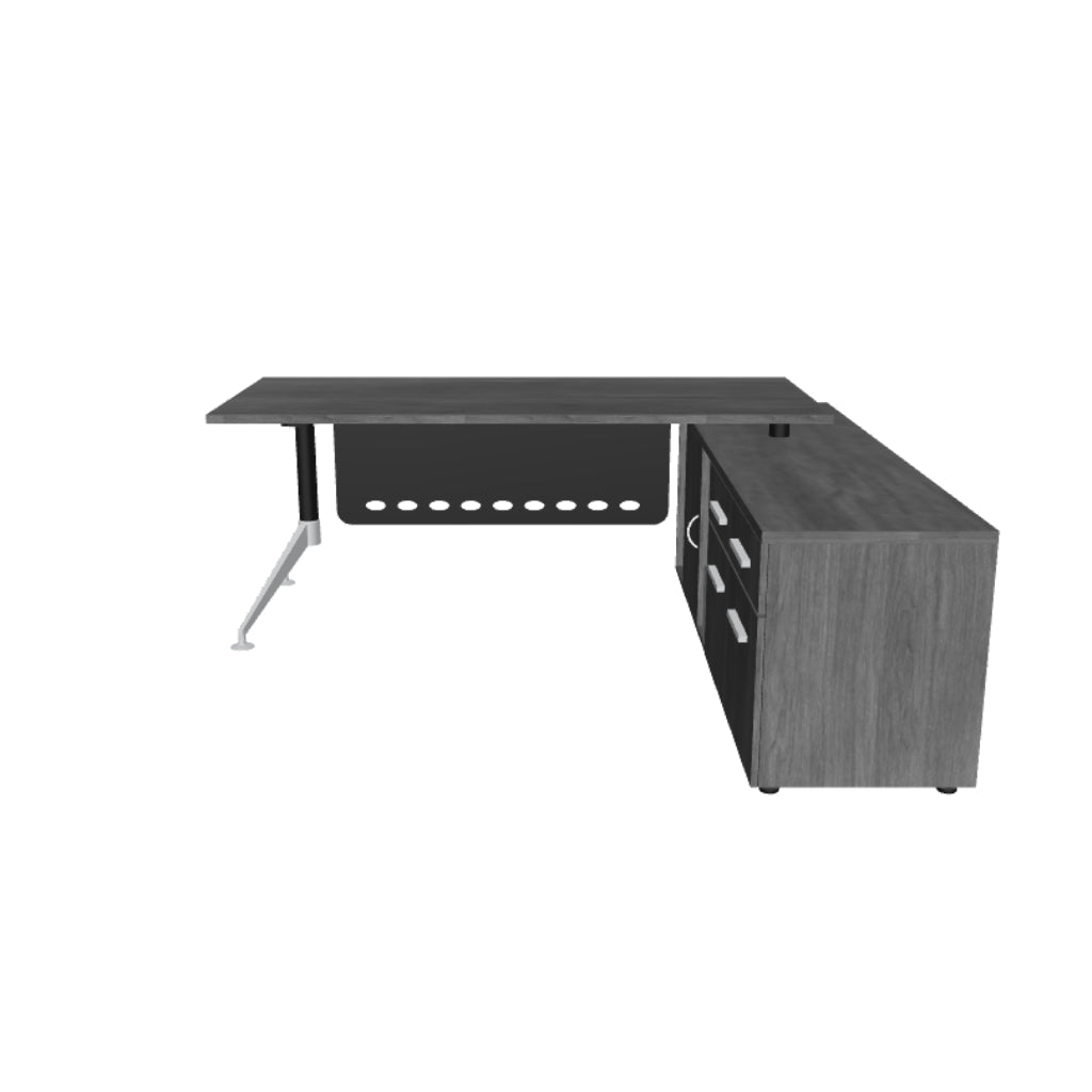 Escritorio Ejecutivo Tech Black Con Credenza Lateral