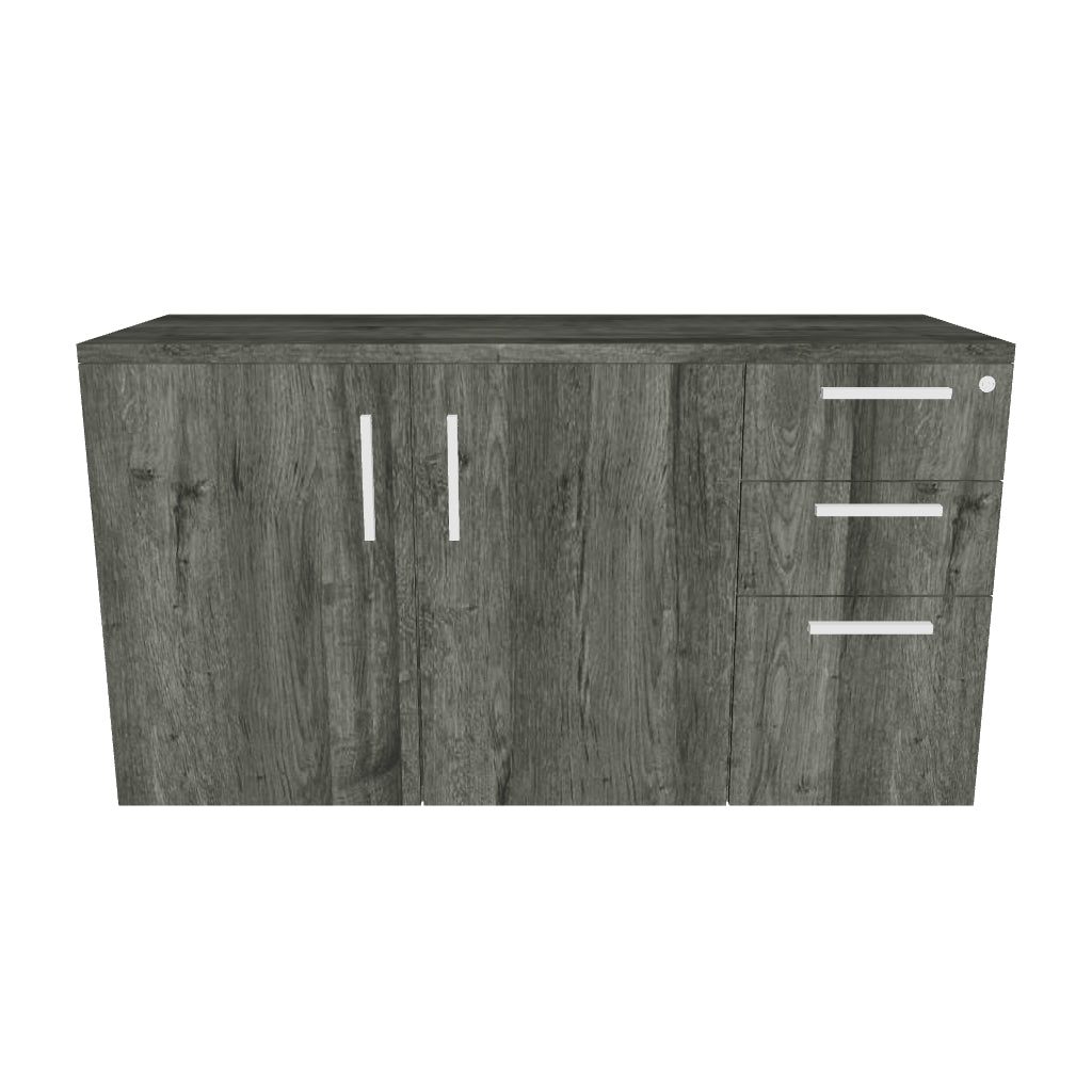 Credenza con 2 puertas abatibles y 3 archivo pedestal