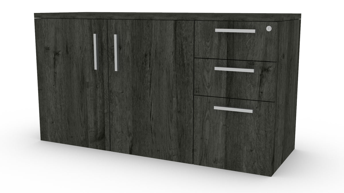 Credenza con 2 puertas abatibles y 3 archivo pedestal