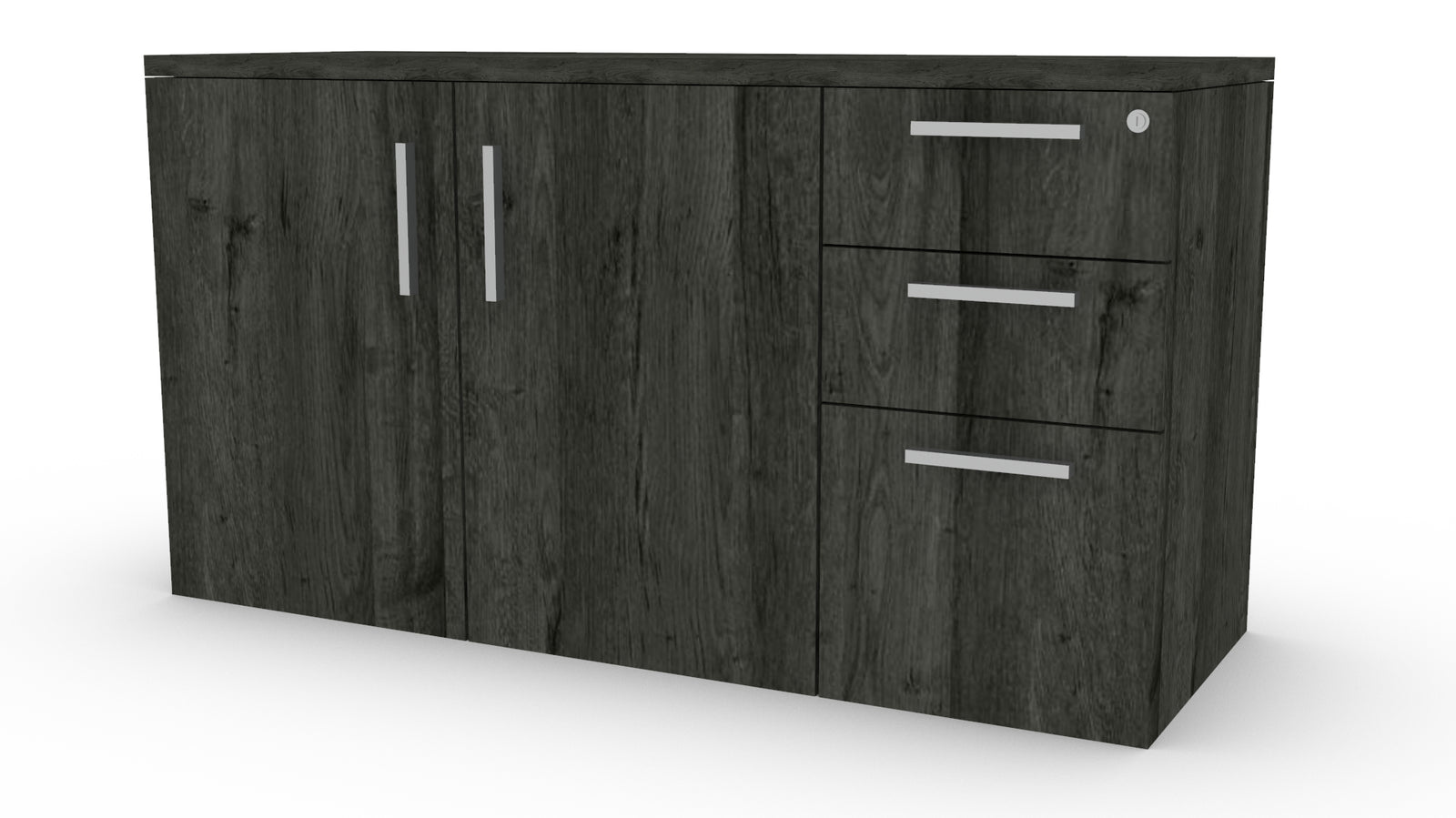 Credenza con 2 puertas abatibles y 3 archivo pedestal