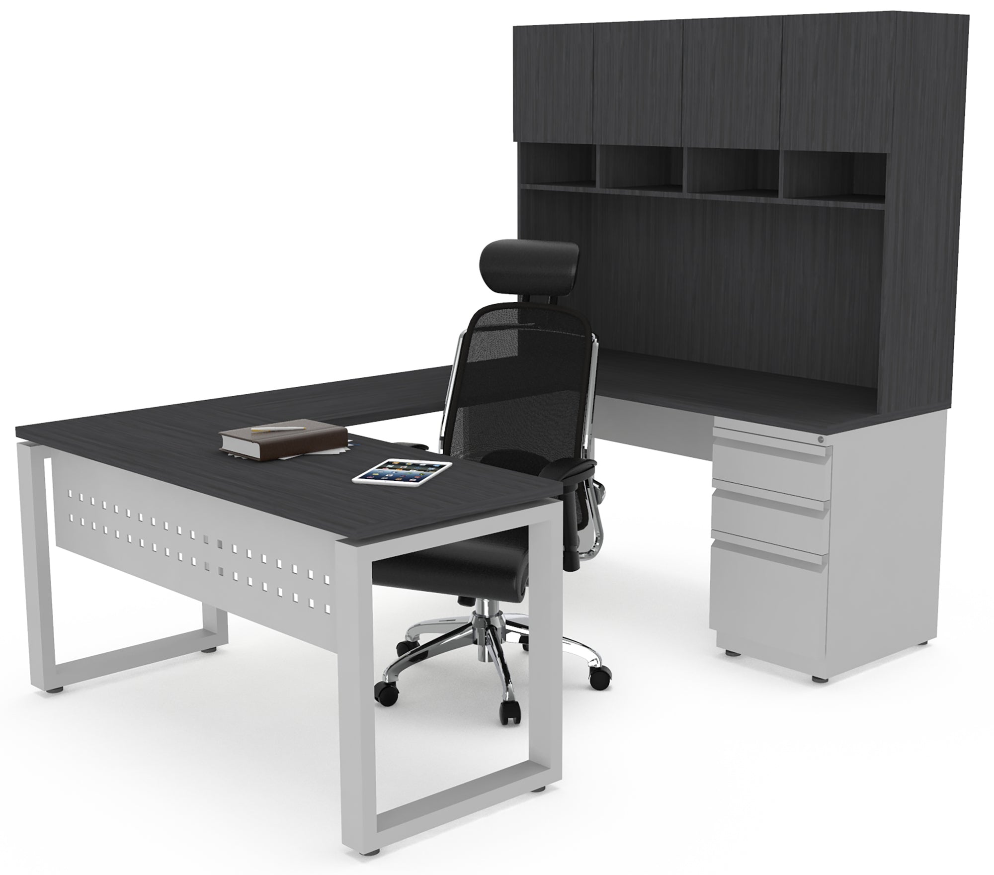 Escritorio Quattro En Herradura con Credenza Alta - OffiMobile