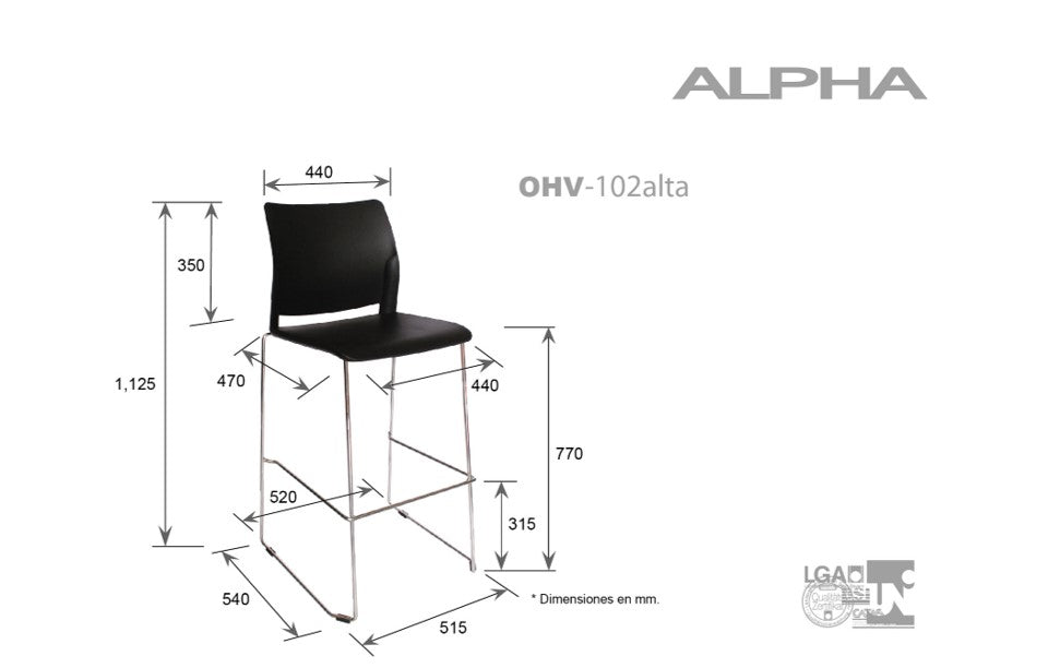 SILLA VISITANTE ALPHA OHV-102 Alta