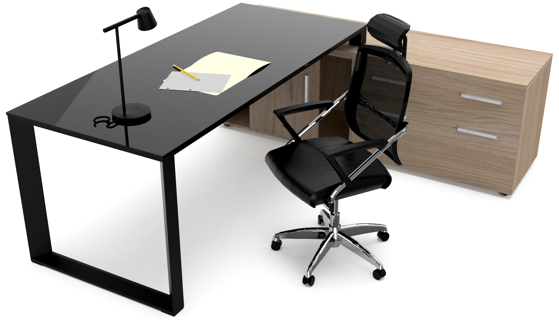 Escritorio Ejecutivo SQ White/Silver/Black Credenza Lateral - OffiMobile