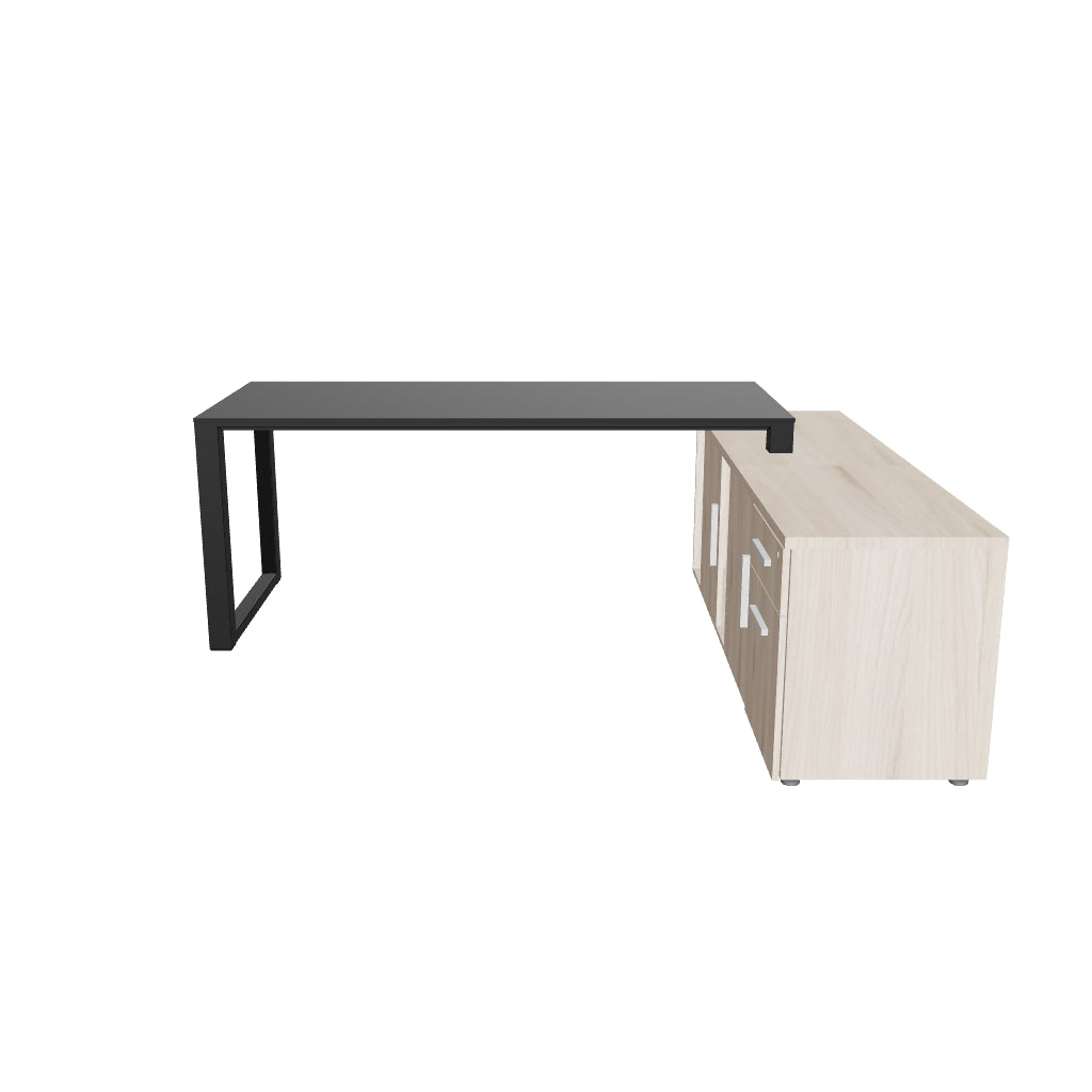Escritorio Ejecutivo SQ White/Silver/Black Credenza Lateral CRISTAL TEMPLADO