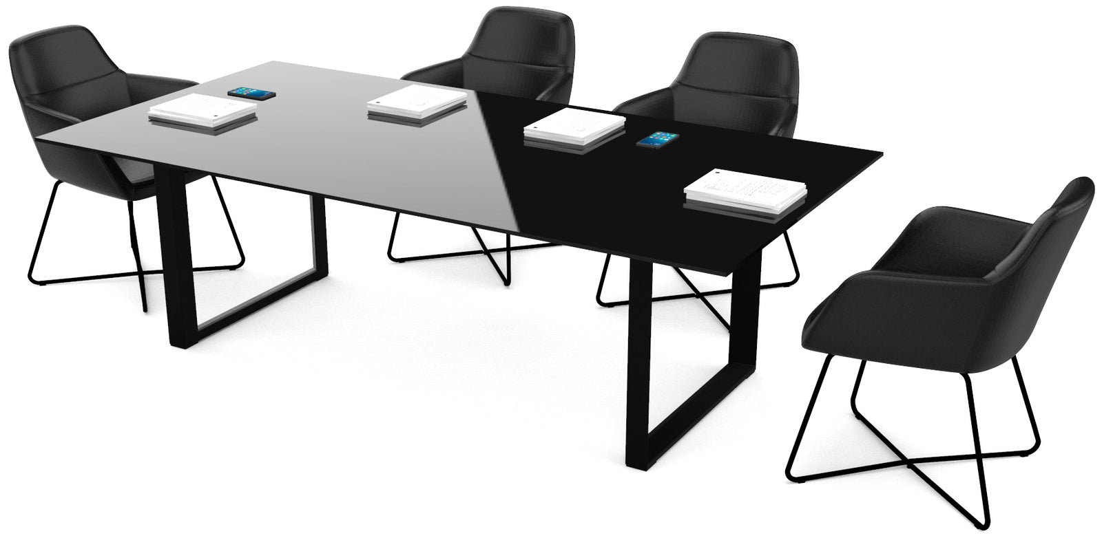 Mesa de Juntas SQ White/Silver/Black Cristal Templado - OffiMobile