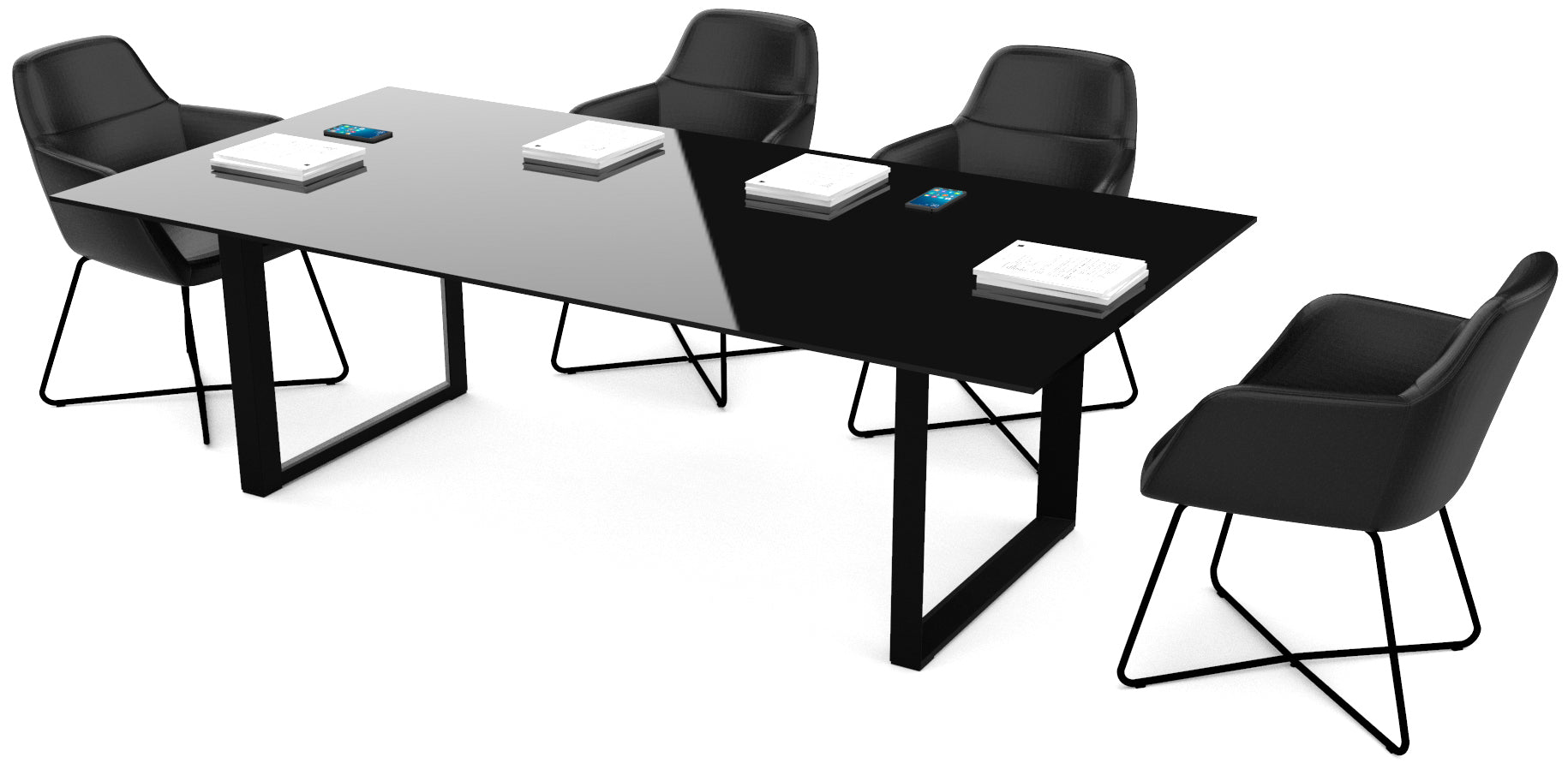 Mesa de Juntas SQ White/Silver/Black Cristal Templado - OffiMobile