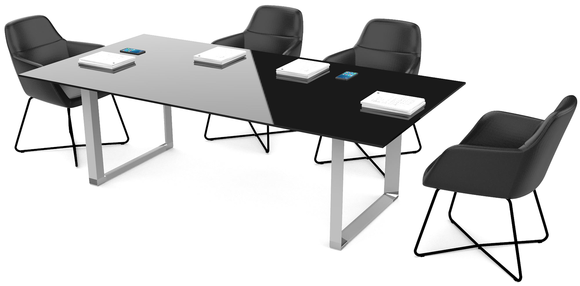 Mesa de Juntas SQ White/Silver/Black Cristal Templado - OffiMobile