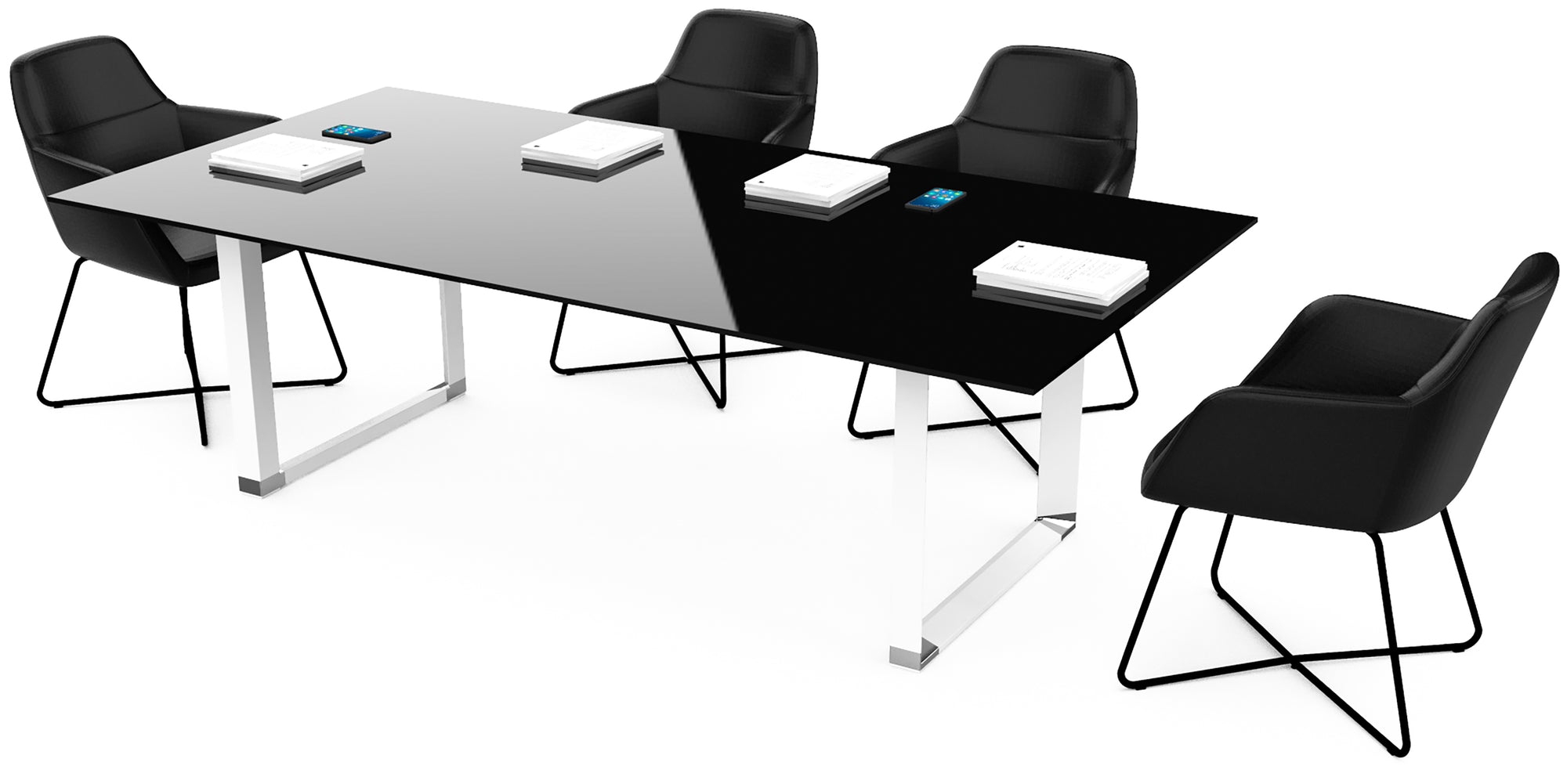Mesa de Juntas SQ White/Silver/Black Cristal Templado - OffiMobile