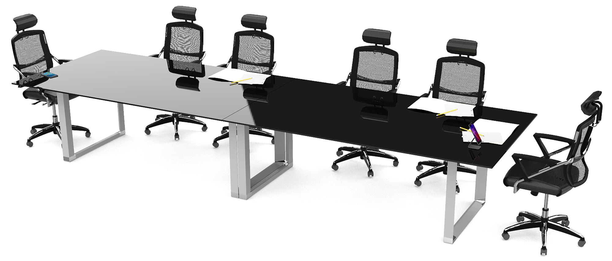 Mesa de Juntas Consejo SQ White/Silver/Black CRISTAL TEMPLADO - OffiMobile