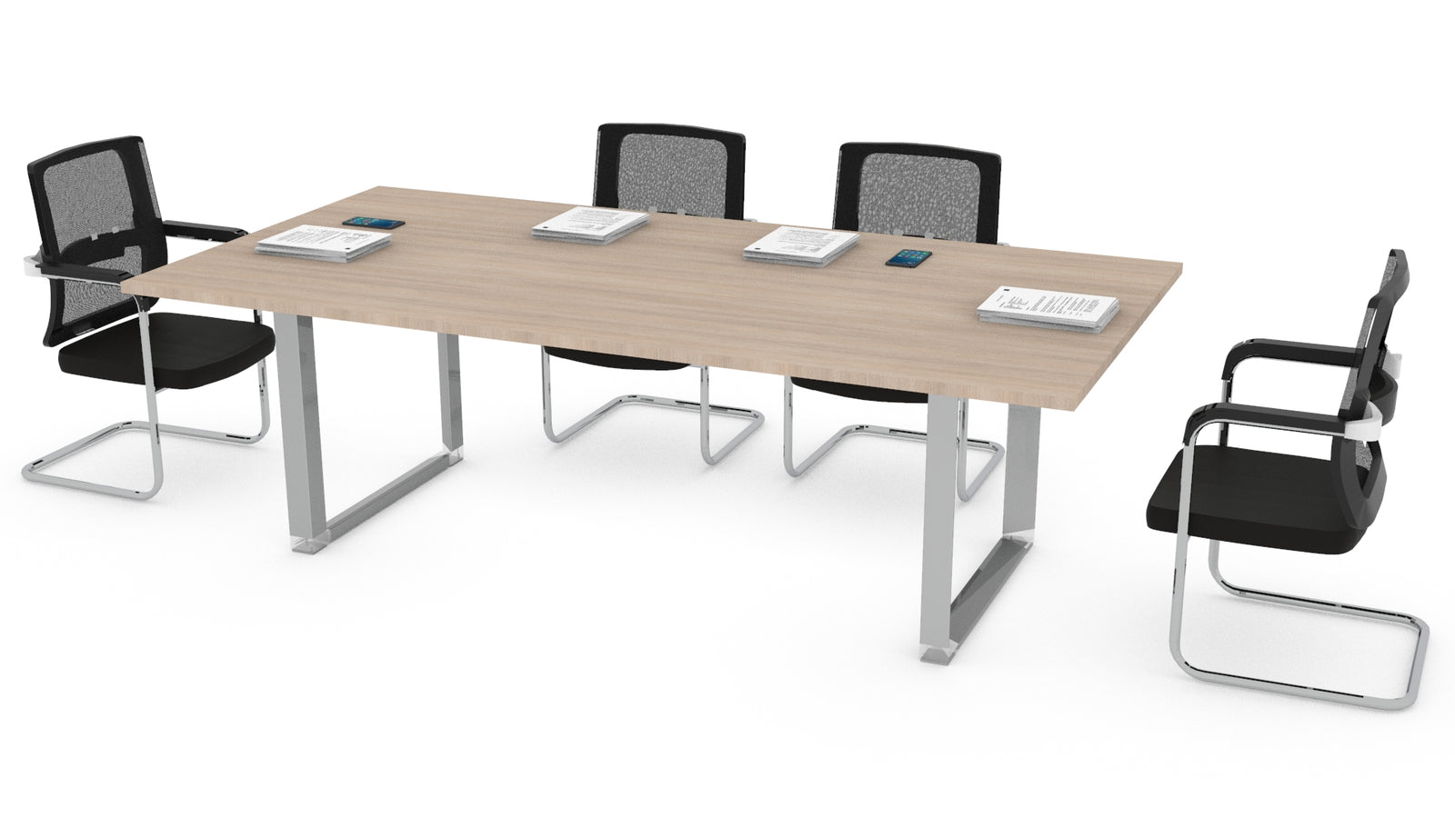 Mesa de juntas para oficina SQ White / Silver de Offimobile con base metálica en sala de reuniones moderna