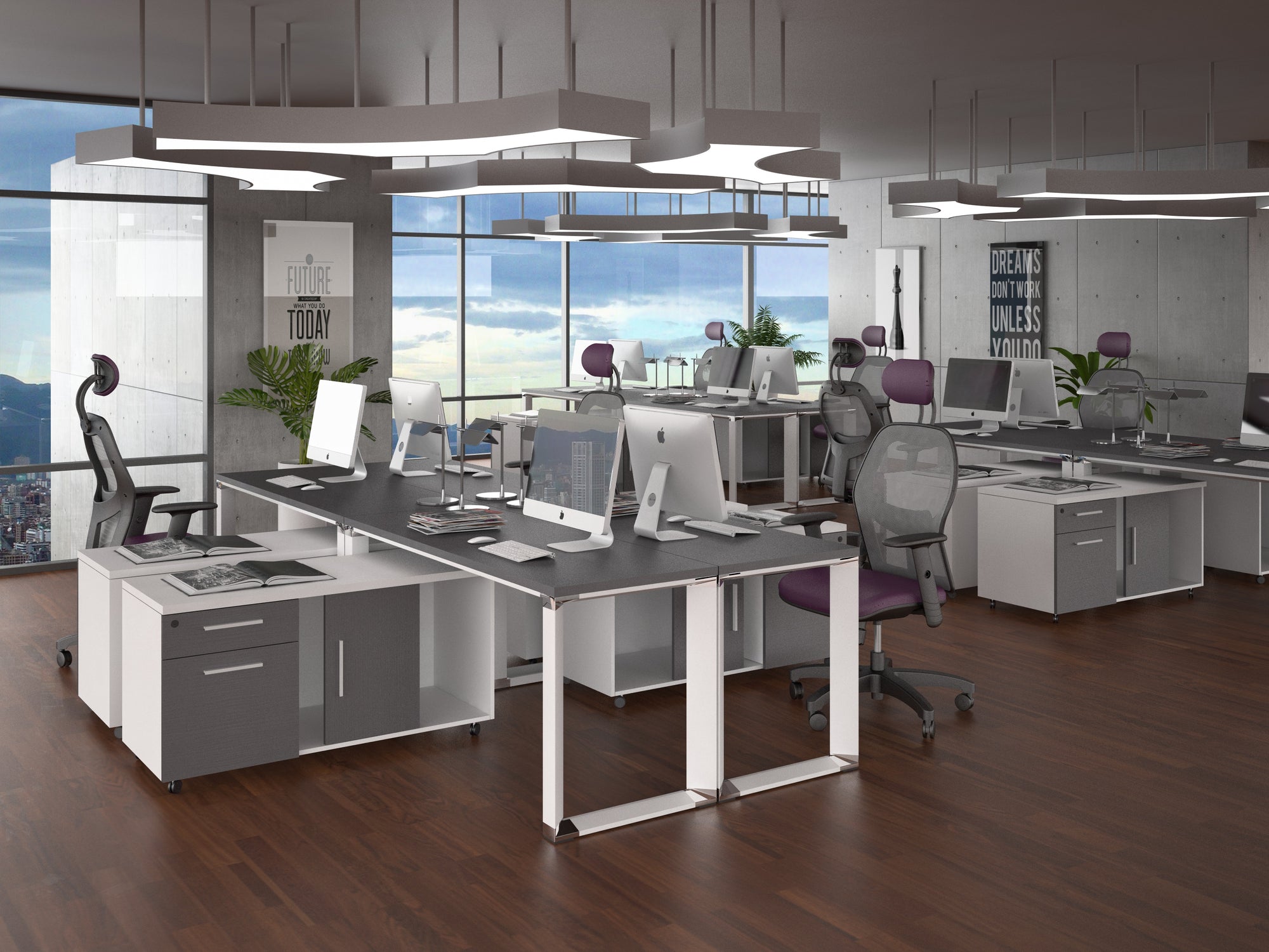 Escritorio Operativo TECH SQ White/Silver/Black - OffiMobile