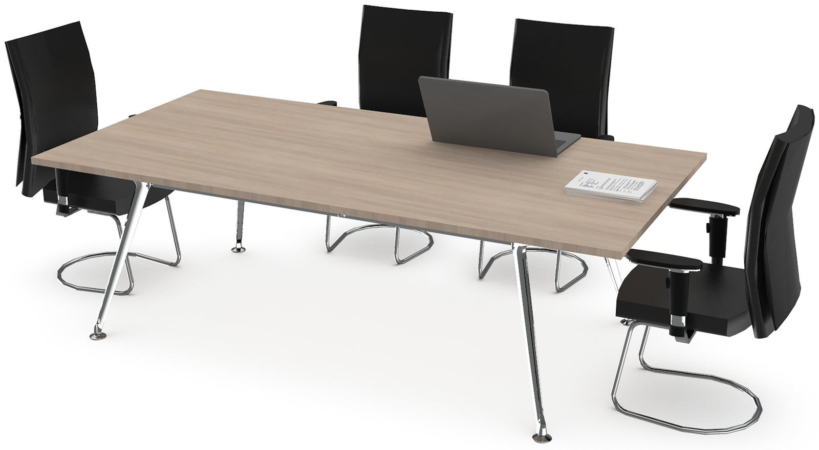 Mesa para sala de juntas Z Chrome con base cromada y cubierta efecto roble