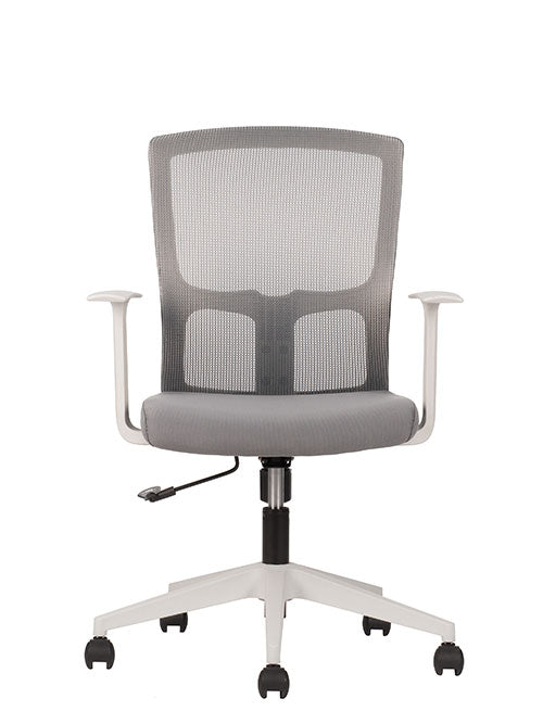 Silla operativa Click ergonómica con respaldo de malla y base de nylon blanca