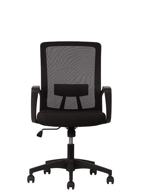 Silla semi ejecutiva Play ergonómica con respaldo de malla y base de nylon negra